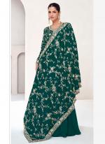 Premium Silk Green Wedding Wear Embroidery Work Readymade Gown With Dupatta